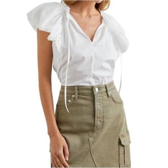 Rails Karysa White Flutter Sleeve Blouse in White Size Medium NWT $178 - Picture 2 of 6